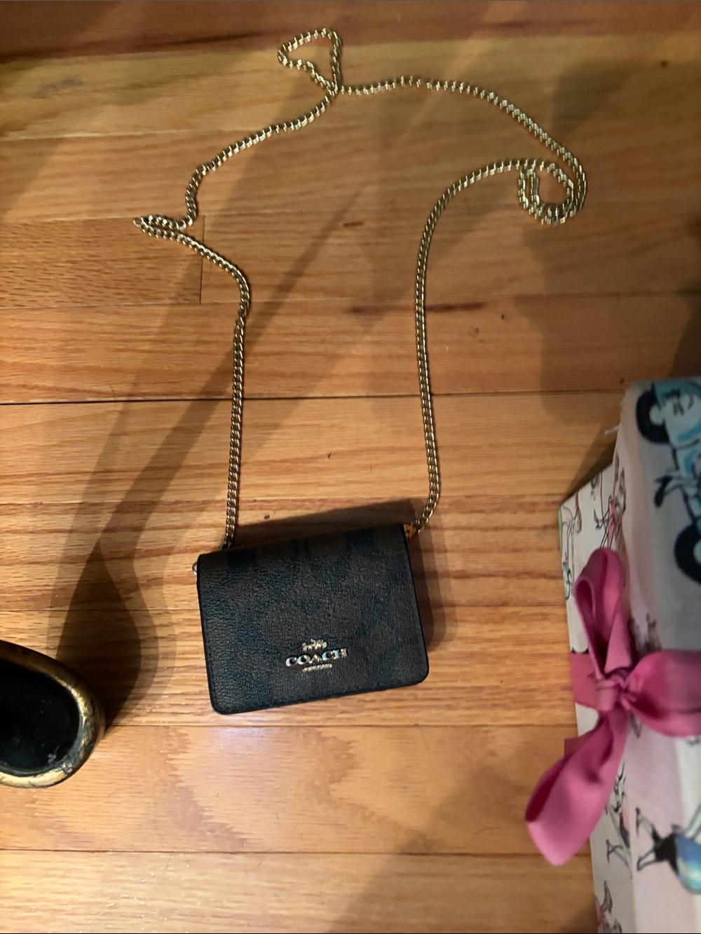 Coach Brown Mini Signature Crossbody with Gold Chain
